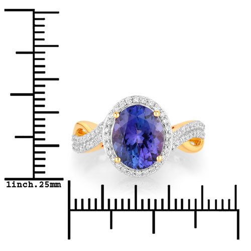 2.79 Carat Genuine Tanzanite and White Diamond 14K Yellow Gold Ring Bids.com