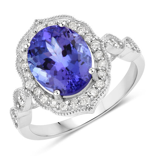 3.85 Carat Genuine Tanzanite and White Diamond 14K White Gold Ring Bids.com