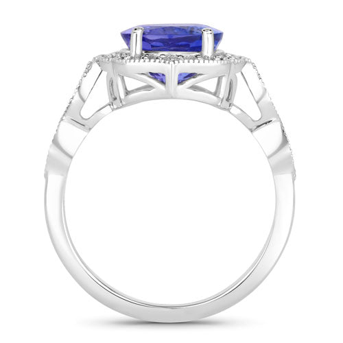 3.85 Carat Genuine Tanzanite and White Diamond 14K White Gold Ring Bids.com
