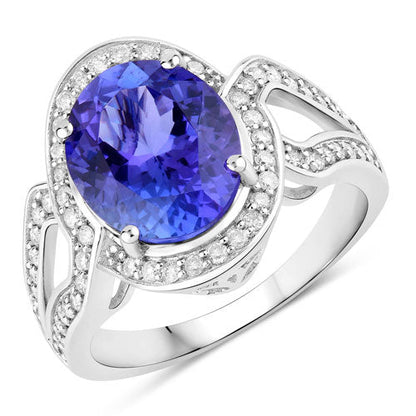 4.19 Carat Genuine Tanzanite and White Diamond 14K White Gold Ring Bids.com