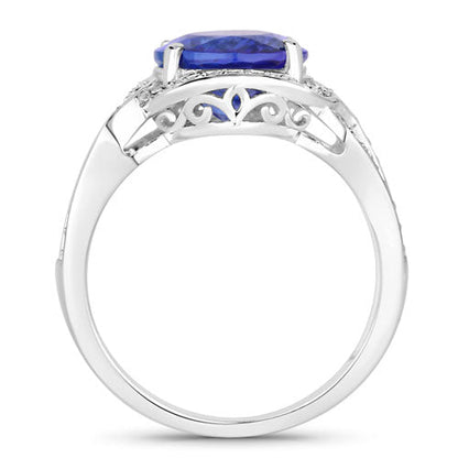 4.19 Carat Genuine Tanzanite and White Diamond 14K White Gold Ring Bids.com