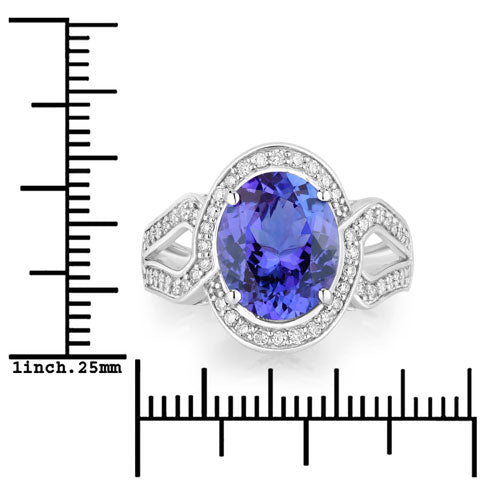 4.19 Carat Genuine Tanzanite and White Diamond 14K White Gold Ring Bids.com
