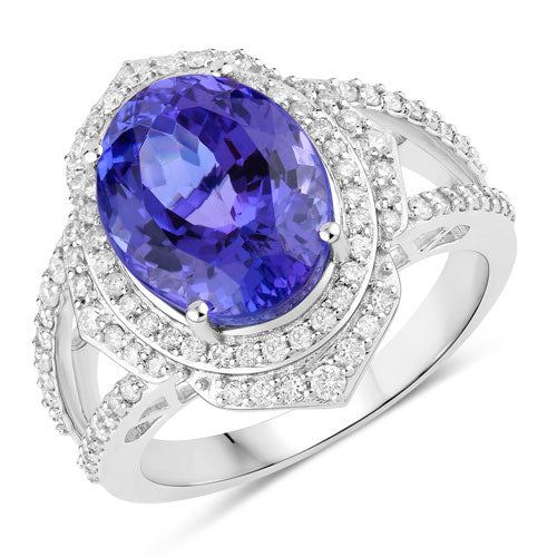 6.56 Carat Genuine Tanzanite and White Diamond 14K White Gold Ring Bids.com