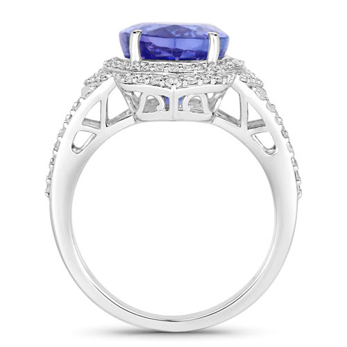 6.56 Carat Genuine Tanzanite and White Diamond 14K White Gold Ring Bids.com