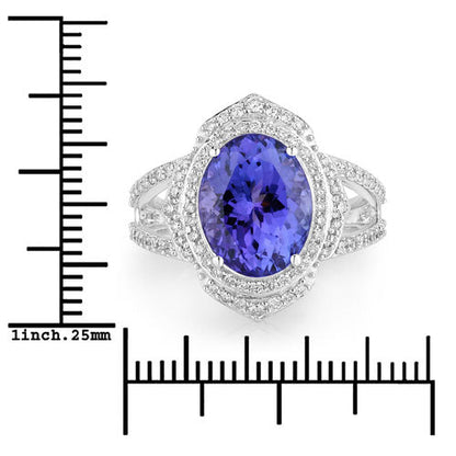 6.56 Carat Genuine Tanzanite and White Diamond 14K White Gold Ring Bids.com