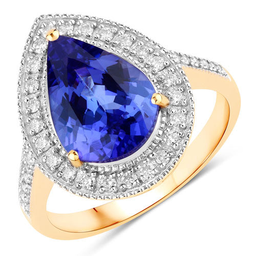 3.37 Carat Genuine Tanzanite and White Diamond 14K Yellow Gold Ring Bids.com