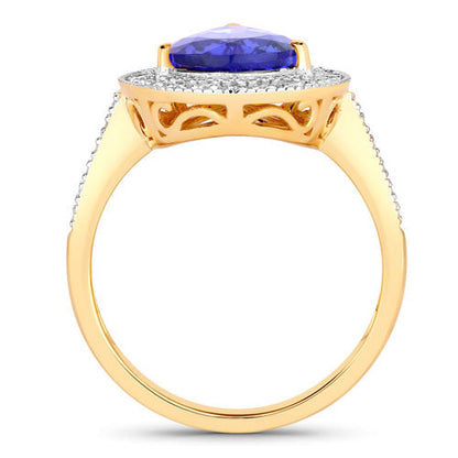 3.37 Carat Genuine Tanzanite and White Diamond 14K Yellow Gold Ring Bids.com