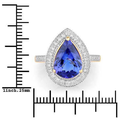 3.37 Carat Genuine Tanzanite and White Diamond 14K Yellow Gold Ring Bids.com