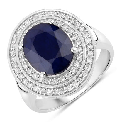 4.82 Carat Genuine Blue Sapphire and White Diamond 14K White Gold Ring Bids.com