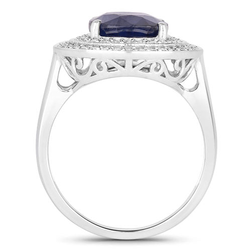 4.82 Carat Genuine Blue Sapphire and White Diamond 14K White Gold Ring Bids.com