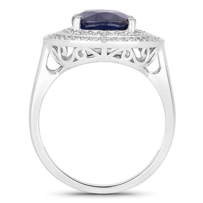 4.82 Carat Genuine Blue Sapphire and White Diamond 14K White Gold Ring Bids.com