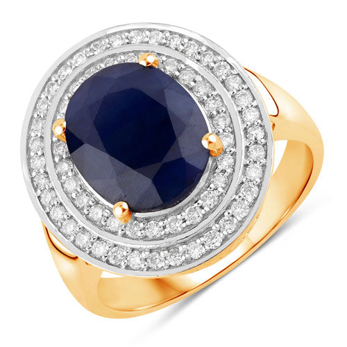 4.82 Carat Genuine Blue Sapphire and White Diamond 14K Yellow Gold Ring Bids.com