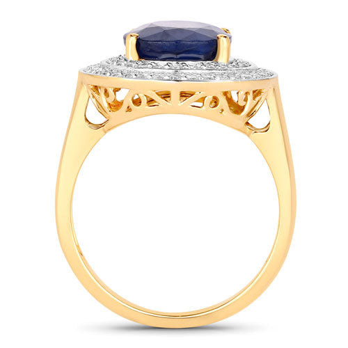 4.82 Carat Genuine Blue Sapphire and White Diamond 14K Yellow Gold Ring Bids.com
