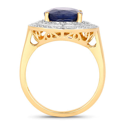 4.82 Carat Genuine Blue Sapphire and White Diamond 14K Yellow Gold Ring Bids.com