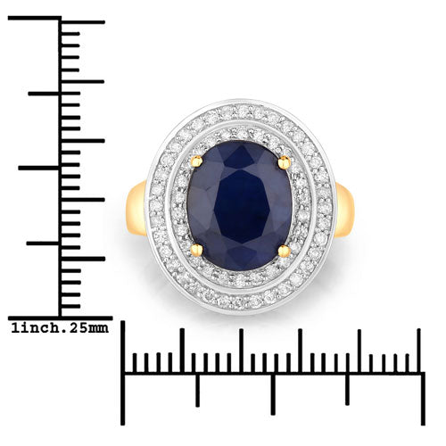 4.82 Carat Genuine Blue Sapphire and White Diamond 14K Yellow Gold Ring Bids.com
