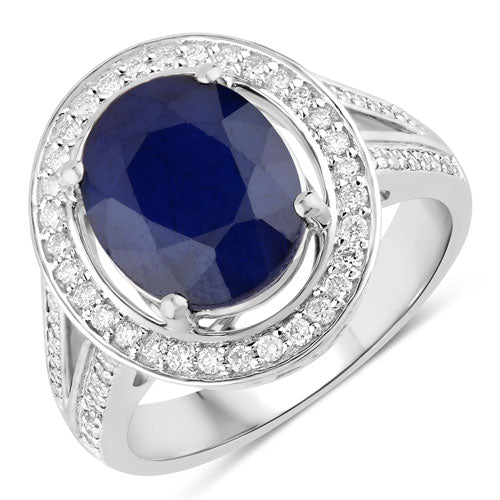 4.74 Carat Genuine Blue Sapphire and White Diamond 14K White Gold Ring Bids.com