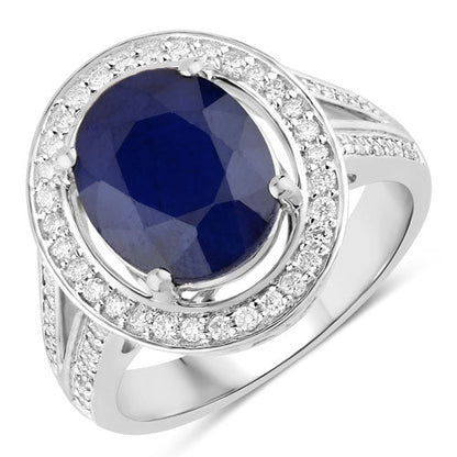 4.74 Carat Genuine Blue Sapphire and White Diamond 14K White Gold Ring Bids.com