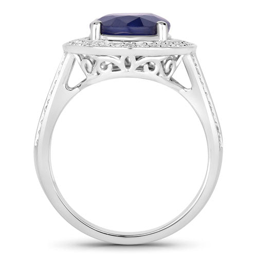 4.74 Carat Genuine Blue Sapphire and White Diamond 14K White Gold Ring Bids.com