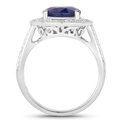4.74 Carat Genuine Blue Sapphire and White Diamond 14K White Gold Ring Bids.com
