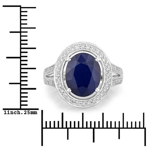 4.74 Carat Genuine Blue Sapphire and White Diamond 14K White Gold Ring Bids.com