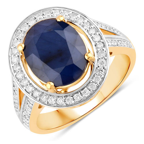4.74 Carat Genuine Blue Sapphire and White Diamond 14K Yellow Gold Ring Bids.com