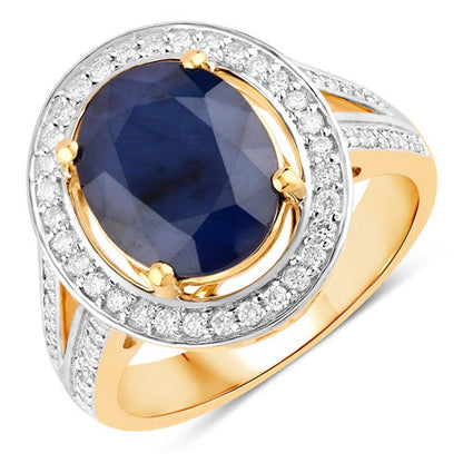 4.74 Carat Genuine Blue Sapphire and White Diamond 14K Yellow Gold Ring Bids.com