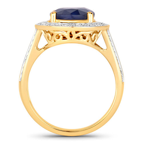 4.74 Carat Genuine Blue Sapphire and White Diamond 14K Yellow Gold Ring Bids.com