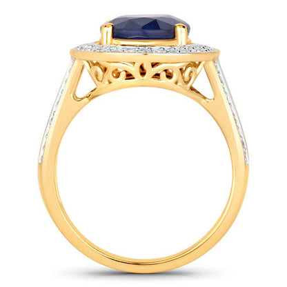 4.74 Carat Genuine Blue Sapphire and White Diamond 14K Yellow Gold Ring Bids.com