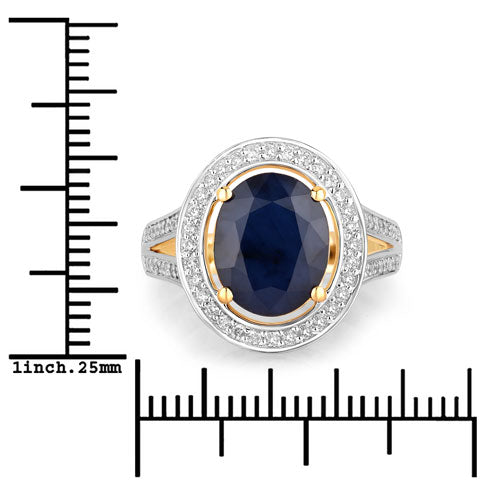 4.74 Carat Genuine Blue Sapphire and White Diamond 14K Yellow Gold Ring Bids.com