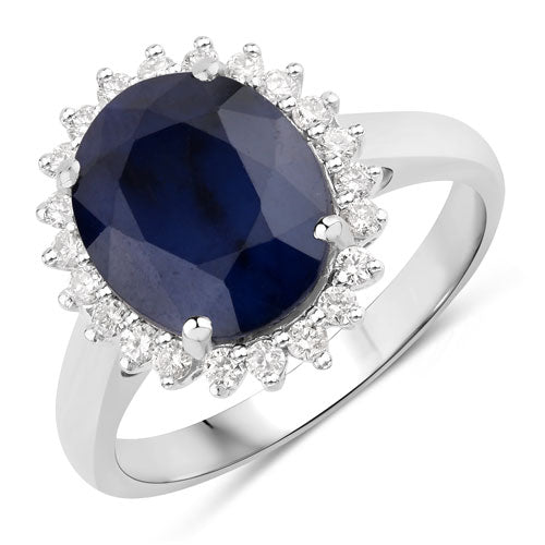4.63 Carat Genuine Blue Sapphire and White Diamond 14K White Gold Ring Bids.com