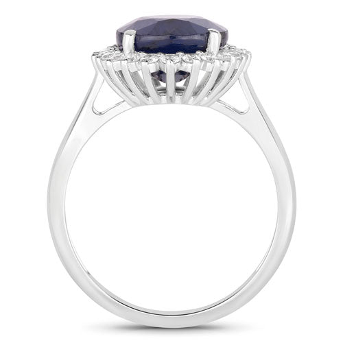 4.63 Carat Genuine Blue Sapphire and White Diamond 14K White Gold Ring Bids.com