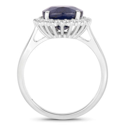 4.63 Carat Genuine Blue Sapphire and White Diamond 14K White Gold Ring Bids.com