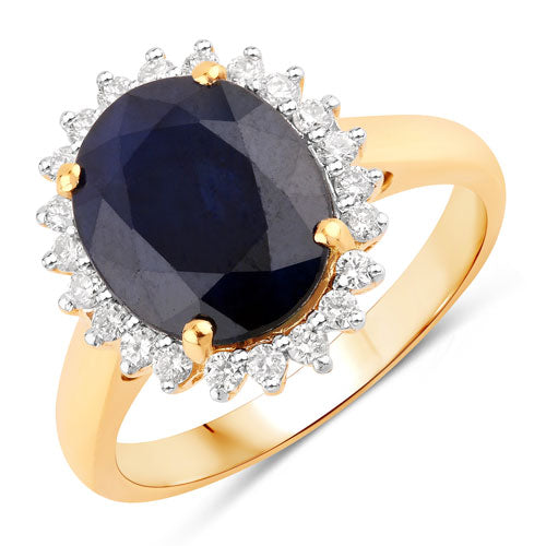 4.63 Carat Genuine Blue Sapphire and White Diamond 14K Yellow Gold Ring Bids.com