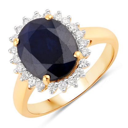 4.63 Carat Genuine Blue Sapphire and White Diamond 14K Yellow Gold Ring Bids.com