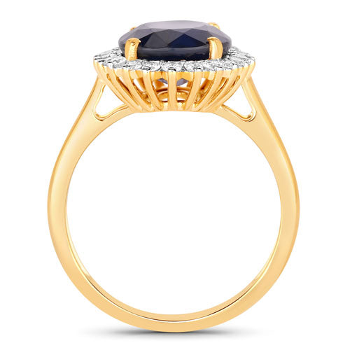 4.63 Carat Genuine Blue Sapphire and White Diamond 14K Yellow Gold Ring Bids.com