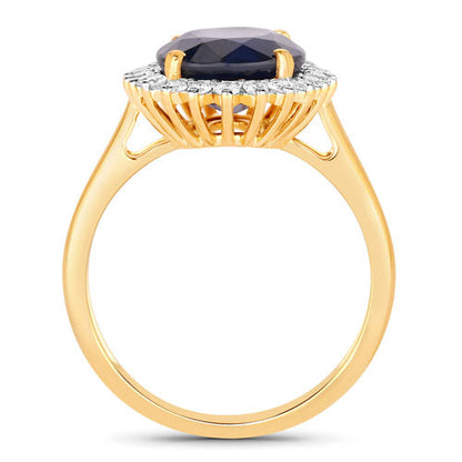 4.63 Carat Genuine Blue Sapphire and White Diamond 14K Yellow Gold Ring Bids.com