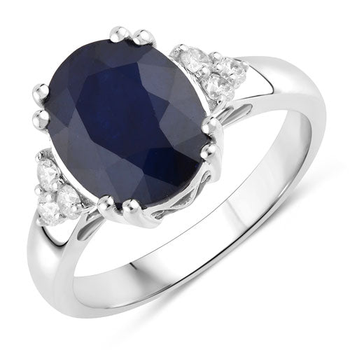 4.50 Carat Genuine Blue Sapphire and White Diamond 14K White Gold Ring Bids.com