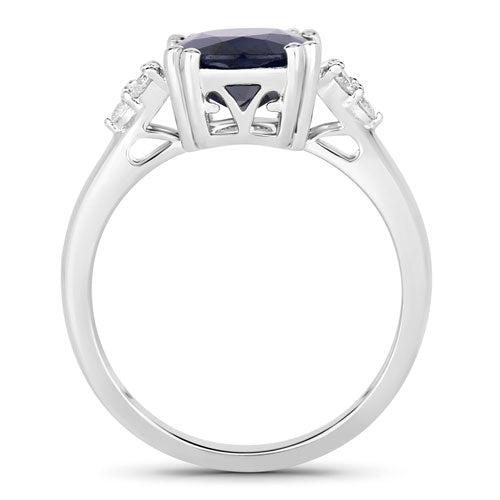 4.50 Carat Genuine Blue Sapphire and White Diamond 14K White Gold Ring Bids.com