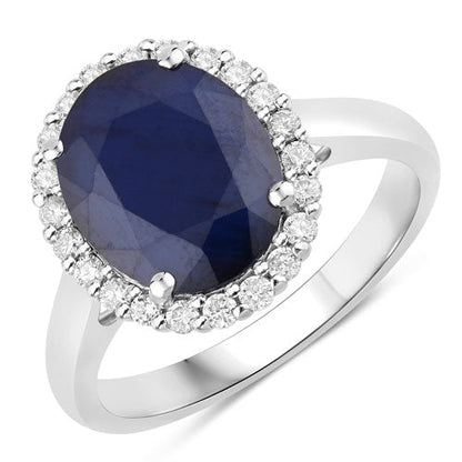 4.63 Carat Genuine Blue Sapphire and White Diamond 14K White Gold Ring Bids.com