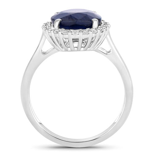 4.63 Carat Genuine Blue Sapphire and White Diamond 14K White Gold Ring Bids.com
