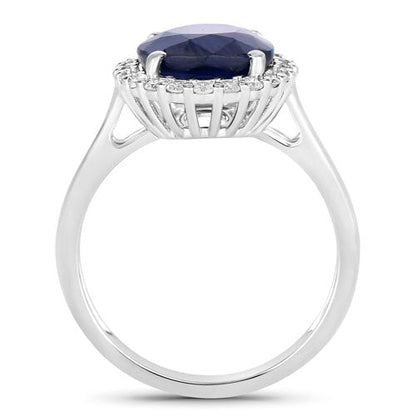 4.63 Carat Genuine Blue Sapphire and White Diamond 14K White Gold Ring Bids.com