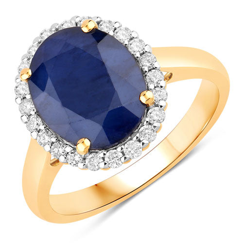 4.63 Carat Genuine Blue Sapphire and White Diamond 14K Yellow Gold Ring Bids.com