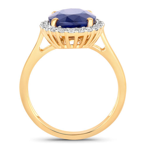 4.63 Carat Genuine Blue Sapphire and White Diamond 14K Yellow Gold Ring Bids.com