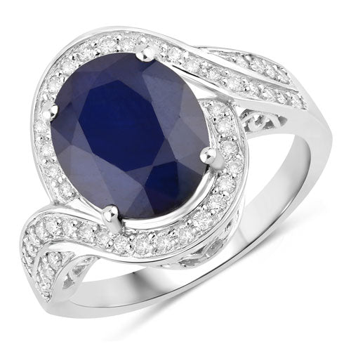 4.69 Carat Genuine Blue Sapphire and White Diamond 14K White Gold Ring Bids.com