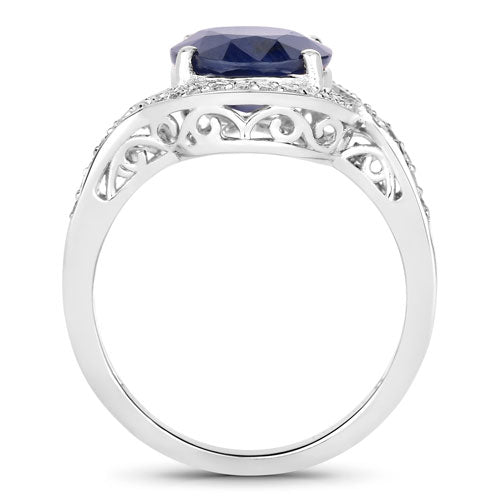 4.69 Carat Genuine Blue Sapphire and White Diamond 14K White Gold Ring Bids.com