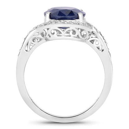 4.69 Carat Genuine Blue Sapphire and White Diamond 14K White Gold Ring Bids.com