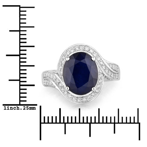 4.69 Carat Genuine Blue Sapphire and White Diamond 14K White Gold Ring Bids.com