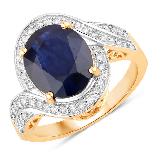 4.69 Carat Genuine Blue Sapphire and White Diamond 14K Yellow Gold Ring Bids.com