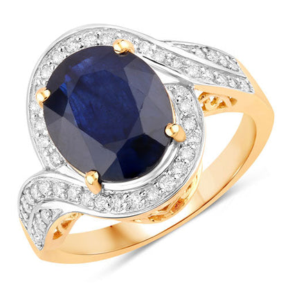 4.69 Carat Genuine Blue Sapphire and White Diamond 14K Yellow Gold Ring Bids.com