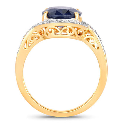 4.69 Carat Genuine Blue Sapphire and White Diamond 14K Yellow Gold Ring Bids.com